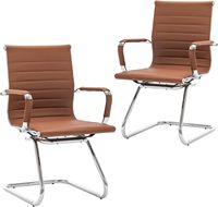 Chaise de bureau moderne sans roulettes en cuir PU, dossier mi-haut, pour ordinateur, visiteurs, salle de sport, école, réception, salle de conférence, salle d'attente
