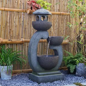 Dekorasi taman air mancur air terjun Modern Pagoda Zen tenang mangkuk air mancur berdiri Jepang dengan lampu LED