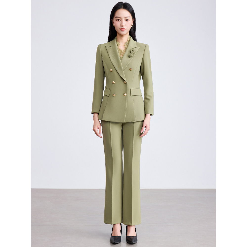 Green suit with flared trousers