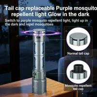 Lampe torche LED en alliage d'aluminium, détachable, rechargeable par USB, étanche IP54, faisceau réglable, anti-moustiques, pour le camping