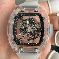Boîtier en cristal de saphir transparent de haute qualité 055, chronographe automatique squeletté à réserve de marche, pour plongée