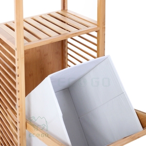 Étagère de salle de bain moderne en bambou, organisateur mural flottant avec barre porte-serviettes pour rangement toilettes, douche, cuisine - Product Image 2