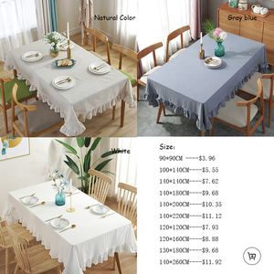 Solid Modern Washable Linen Cotton Retro Farmhouse Flower Lace Rectangular Ruffle <strong>Table</strong> <strong>Cloth</strong> for Wedding Party - Product Image 3