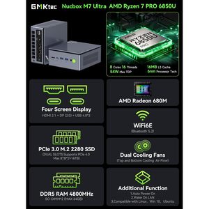 มินิพีซีเกมมิ่ง Gmktec ใช้ AMD Ryzen 7 Pro 6850U แรม 32GB DDR5 ฮาร์ดดิสก์ 1TB PCIe SSD พอร์ตแลนคู่ 2.5G Oculink คอมพิวเตอร์ตั้งโต๊ะ - Product Image 2