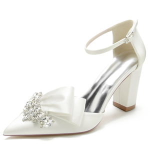 Escarpins Mules à Talons Hauts Sexy pour Mariée, Talons Carrés Épais pour Femme, Idéals pour Mariage - Product Image 1
