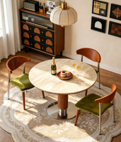 Ensemble de table à manger en pierre frittée avec base en bois et chaises d'appoint rembourrées, mobilier moderne, écologique et durable pour 6 personnes
