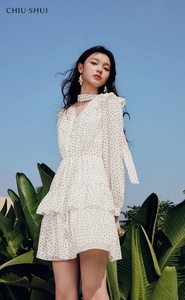 Vestido de Primavera con Cuello en V, Estilo Dulce, Brillante, con Lunares, Cintura Elástica, Antiestático, Simple y Versátil - Product Image 2
