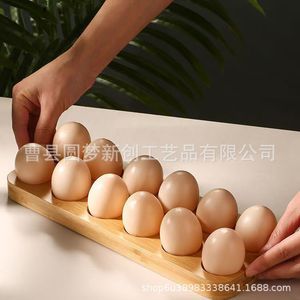 Cross-border wooden egg storage refrigerator tray storage box household <b>kitchen</b> organizer shelf preservation wooden tray - Product Image 3
