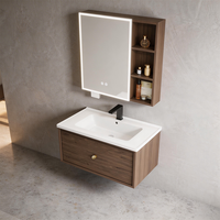 Meuble-lavabo de salle de bain moderne avec armoire miroir, étagères de présentation, tiroirs de rangement à fermeture douce, robinet contemporain et miroir inclus