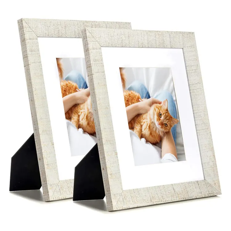 MDF Picture Frame Display Pictures 5x7 with Mat or 8x10 Without Mat for Wall Mounting Photo Frame Rustic white