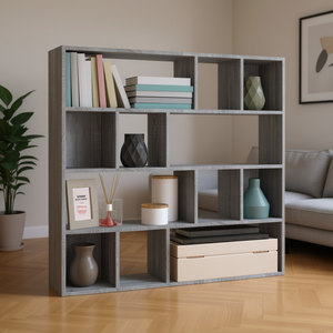 Libreria SONMA grigia 41,3x9,4x40,2 pollici con ripiani divisori e divisorio posteriore, mobile moderno e minimalista per soggiorno - Product Image 2