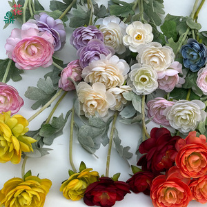 Ranúnculos Artificiales de Tres Cabezas, Flores de Seda de Colores Mezclados, Decoración Realista para el Hogar, Decoración para Bodas - Product Image 5