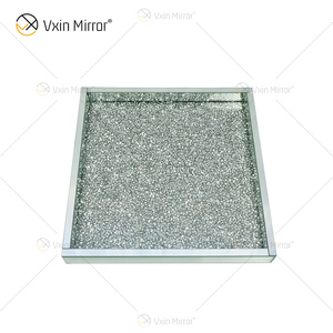 Hot Sale WXMT-019 Modern HomeDecor Silver Crushed Diamond Glass Square <strong>Mirror</strong> <strong>Trays</strong> - Product Image 1
