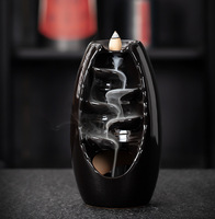 Brûleur d'encens à refoulement en céramique émaillée haute température, avec support en liège, cascade d'encens, ornement créatif zen d'aromathérapie
