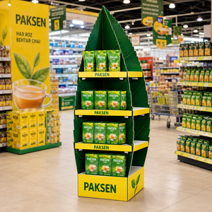 Tea Display Corrugated Paper Floor <b>Stand</b> Custom <b>Print</b> For Tea Packaging Supermarket Beverage Area - Product Image 2