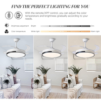 Ventilateur de plafond LED moderne rétractable avec télécommande invisible, moteur DC 42 pouces, ABS, variateur d'intensité, pour salon intérieur