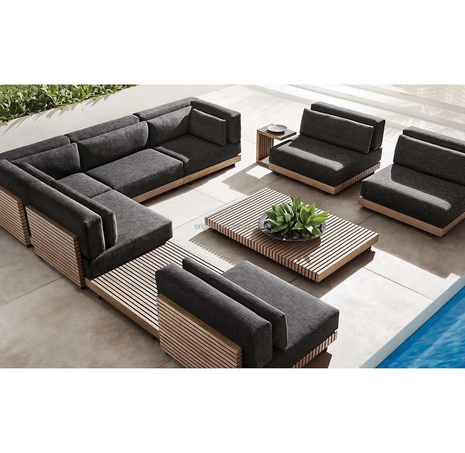 High-End günstige Outdoor-Luxus möbel Schnitt Massivholz Teak Sofa garnitur