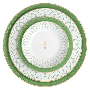 Vente en gros de service de table en porcelaine fine céramique de luxe exquis feuilles vertes fleurs assiettes en porcelaine plats gravés mariages - Product Image 1