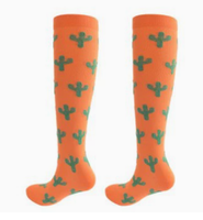 Chaussettes de compression imprimées mi-mollet en nylon et élasthanne, respirantes, à séchage rapide, anti-odeur, pour la course, le cyclisme et l'entraînement