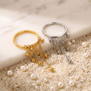 Waterproof Non Tarnish <b>Rings</b> 14k 18k PVD Gold Plated Fashion 316L Stainless Steel Dangle <b>Ring</b> For <b>Fingers</b> - Product Image 2