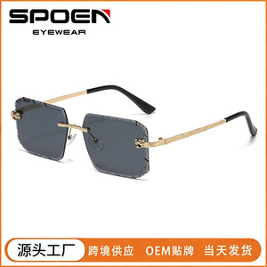 Lunettes de soleil carrées sans monture, verres dégradés, protection UV400, style rétro, unisexe, protection solaire adulte 2025 - Product Image 5