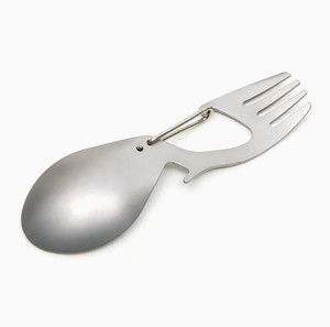 DF09 Outdoor Camping Gear Stainless Steel Multi Functional Spoon Includes a Bottle Opener and Stainless Steel Fork. - Product Image 3