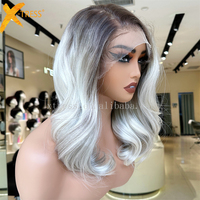 X-TRESS Perruque Lace Front Blonde 13x6 HD Sans Colle Synthétique Blanche Pré-Pluckée Ondulée