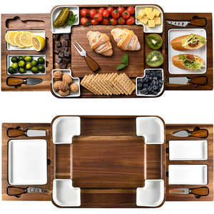 Planche à Charcuterie et Fromage Carrée Améliorée en Bois d'Acacia avec Couverts et Bols en Céramique - Product Image 1