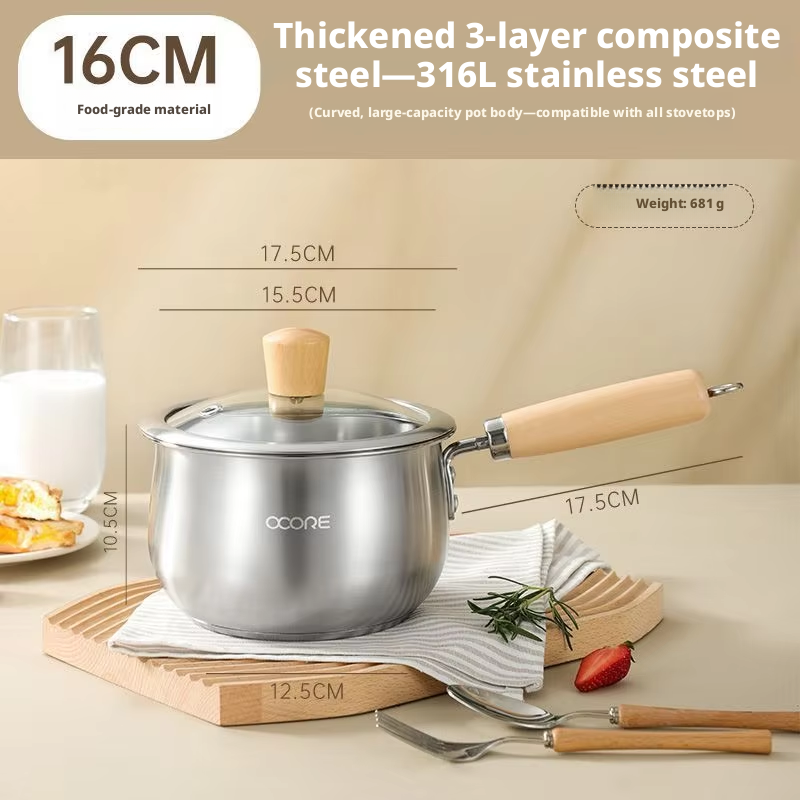 Pot à lait argenté 16 cm - véritable matériau 304