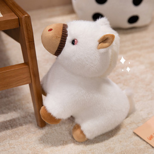 Figurines de petit cheval simulées en peluche poupée d'animal en peluche à pattes courtes poneys du zodiaque mignons mascotte de société de cadeau d'enfants - Product Image 3