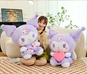 Beautiful Kawaii Large Size Kuromi With Love Heart Plush Sanrioed Doll Machine Plush Toys Gift Sofa Bed Kids Sleeping Doll