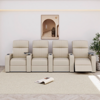 Ensemble de canapés électriques en cuir crème de luxe moderne avec tables pivotantes intégrées pour ordinateur portable et sièges de cinéma multimédia pour villa