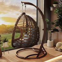 Fauteuil suspendu en forme d'œuf avec support en acier - Construction résistante aux intempéries - Balançoire en rotin tressé - Hamac de grande taille avec design en forme de panier