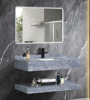 Meuble-lavabo mural moderne personnalisé avec miroir et comptoir, finition noire durable, marbre écologique de haute qualité