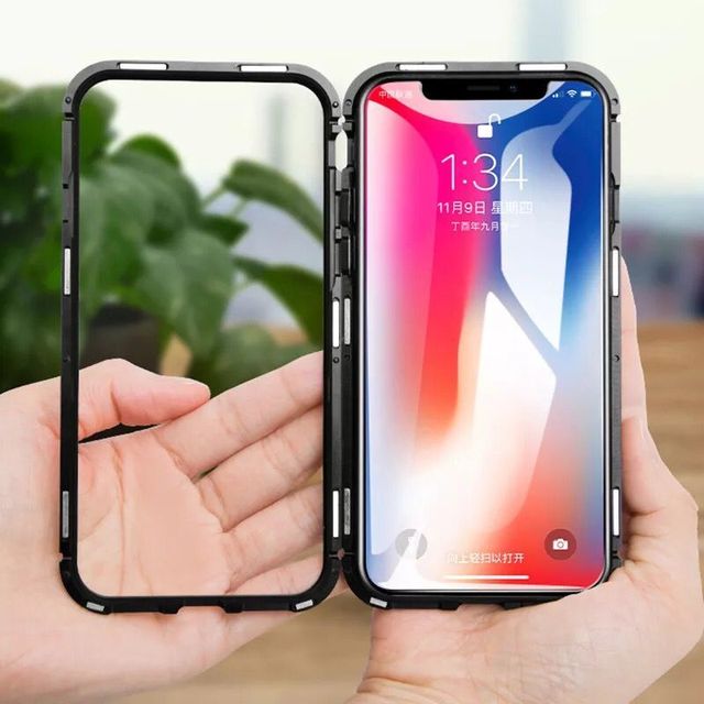 Wholesale Price 360 Full Magnetic Adsorption Case for iPhone X Xs Clear Double-sided Glass+Built in Magnet Case