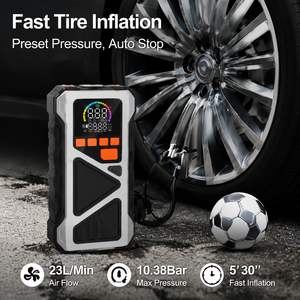 Portable Jump Starter Tire Inflator 120W Air Compressor 14.8V Digital Gauge LED Light Power Bank <b>Car</b> Emergency Tool OEM ODM Kit - Product Image 4