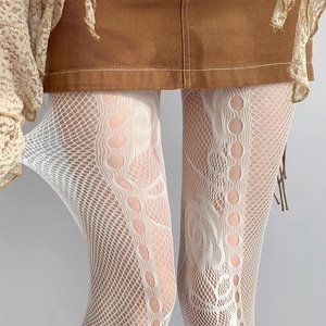 Women <b>Fishnet</b> Pantyhose Sheer Ultra Thin 0D Nylon Rose Jacquard Lace Mesh Hollow White Y2K Style - Product Image 1