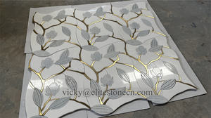 Schönes Design Küchenrückwand Weiße Wasserstrahl-Fliesen Blumen-Marmor-Mosaik Bodenfliesen für Wand Florale Muster - Product Image 3