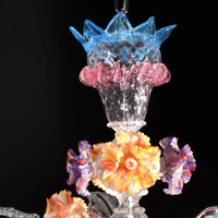 Lustre LED en verre coloré personnalisé avec motif floral turquoise rose, grand luminaire suspendu pour villa, hôtel, salle de banquet, mariage