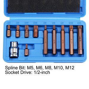 11-mảnh tay hoạt động 1/2-inch Ba ổ đĩa vuông M5-M12 spline <span class=keywords><strong>bit</strong></span> thiết lập với 10mm Hex Shank S2 thép bits & CRV ổ cắm OEM - Product Image 5