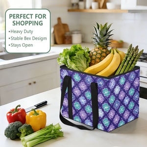 Low Moq Purple Flower Open <b>Foldable</b> Reusable Shopping <b>Bag</b> Grocery <b>Bags</b> Large Storage Bins Basket Trunk Shopping Tote <b>Bag</b> - Product Image 5