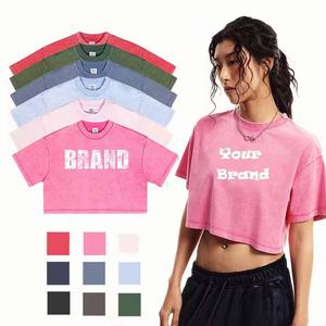 230gsm Vintage Dames Crop Top Beste Verkoop Zomer Zuur Wassen T-Shirt Hoge Kwaliteit Crop Tops T-Shirt - Product Image 1