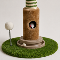 YAOYUE Arbre à chat en sisal avec cabane en peluche, sommet en feuille d'eucalyptus, base en herbe artificielle bicolore, 90 cm