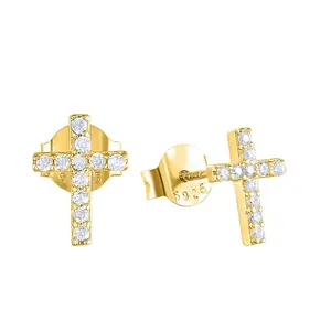 925 Sterling Silver Minimalist Faith Cross Diamond Pave Stud Earring Drop Shipping Europe and America hot sell silver jewelry