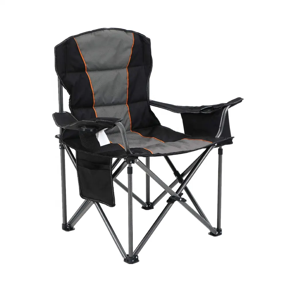 Oversized Camping Folding Chair Heavy Duty Steel Frame Collapsible Padded Arm Chair with Cup Holder Portable for Outdoor
