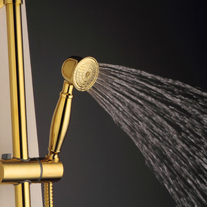 Ensemble <span class=keywords><strong>de</strong></span> <span class=keywords><strong>douche</strong></span> mural intelligent en cuivre à double poignée thermostatique avec affichage numérique doré, barre coulissante et pommeau <span class=keywords><strong>de</strong></span> <span class=keywords><strong>douche</strong></span> pluie à bulles - Product Image 4