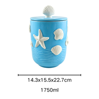OEM ODM Pot de rangement en céramique créatif à coque gaufrée, personnalisé et peint à la main, motif étoile de mer, pour biscuits, café et sucre, articles de cuisine