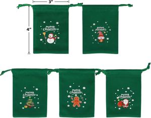<b>Small</b> Christmas Bags Green Velvet Drawstring Pouches Wrapping Dice Candy Gift Cards or Coins for Kids Friends Customers - Product Image 1