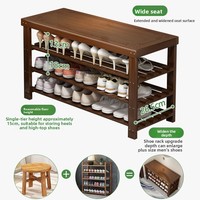 2025 nouvelle armoire à chaussures multicouche en bambou véritable pour un usage domestique; Meubles de salon modernes; Banc à chaussures pour hall d'entrée étroit