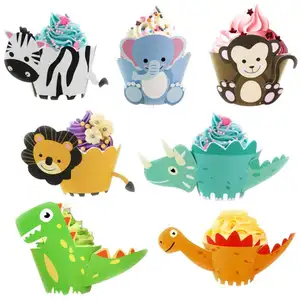 Dinosaur Cupcake Wrappers Toppers Party Supplies Birthday Dino Cake Decorations